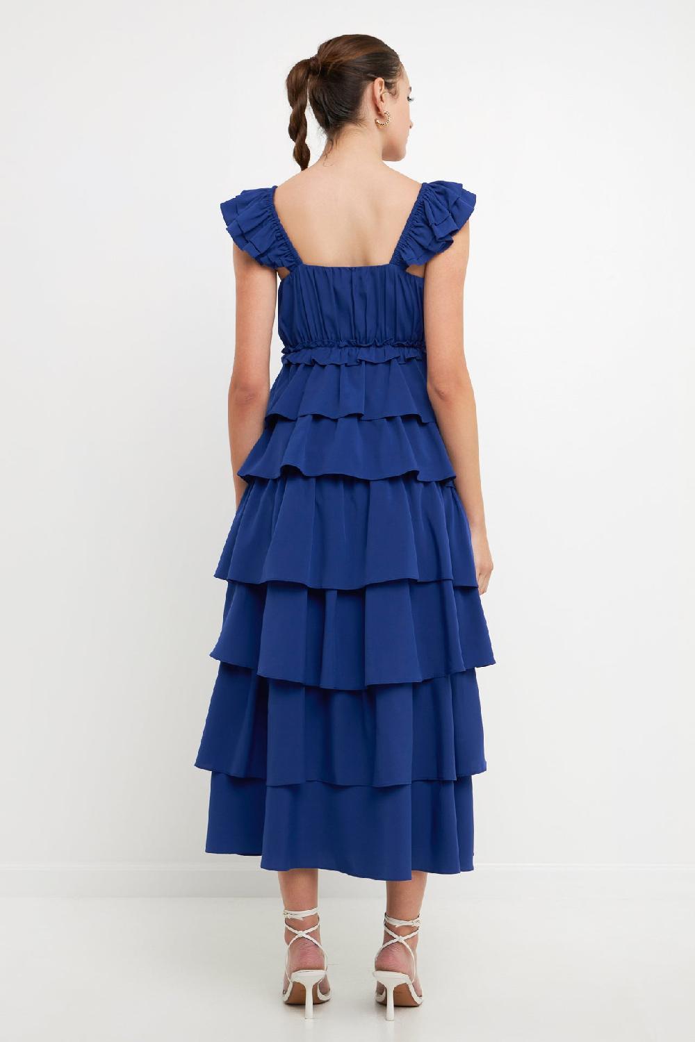 Endless Rose Waterfall Tiered Maxi High Low Dress POWDER BLUE