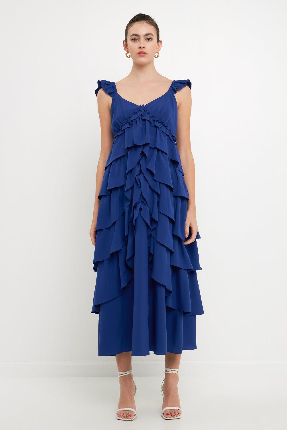 endless rose Waterfall Tiered Maxi High Low Dress POWDER BLUE