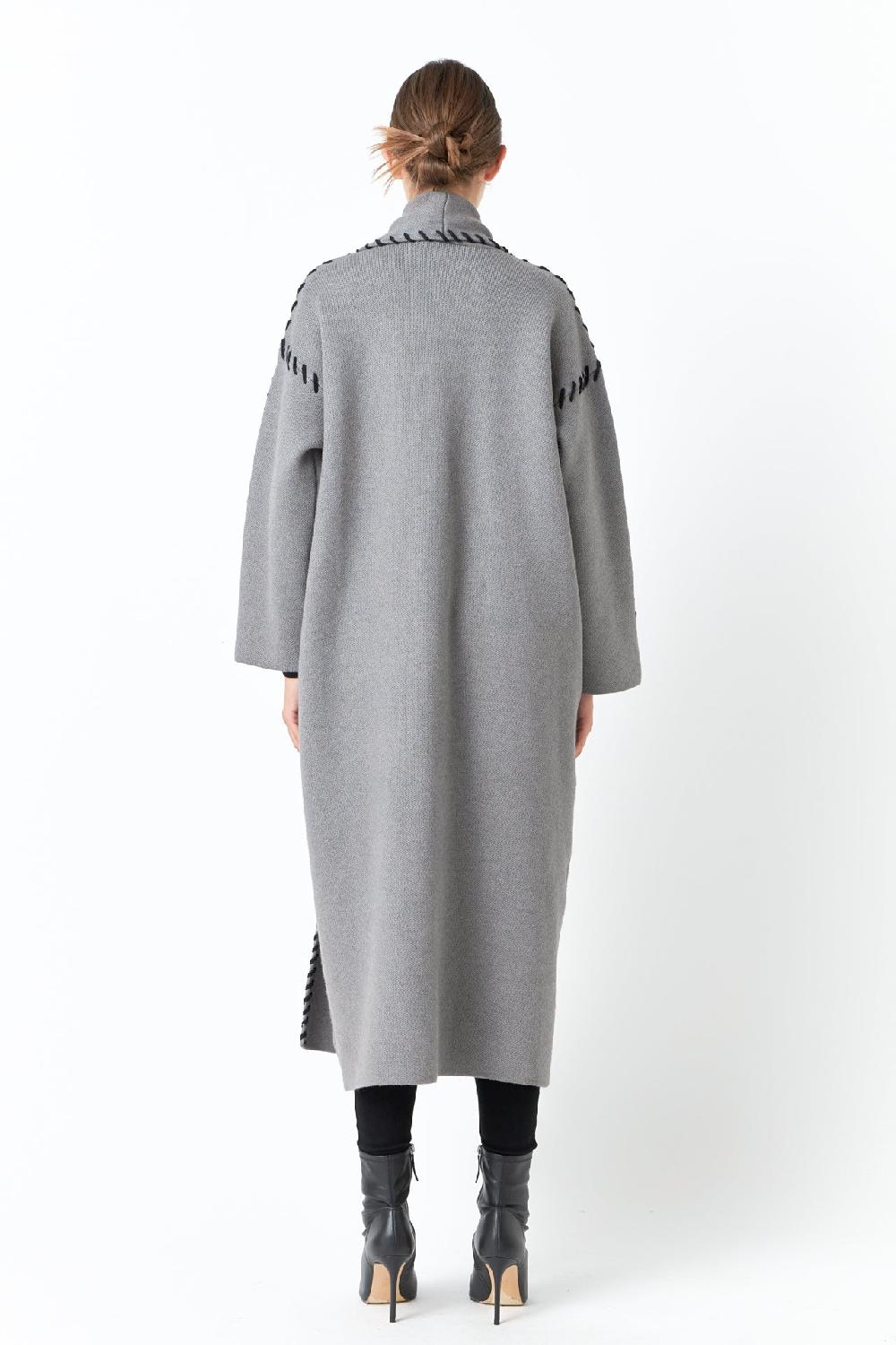 Endless Rose Whip Stitched Long Knit Cardigan GREY/BLACK