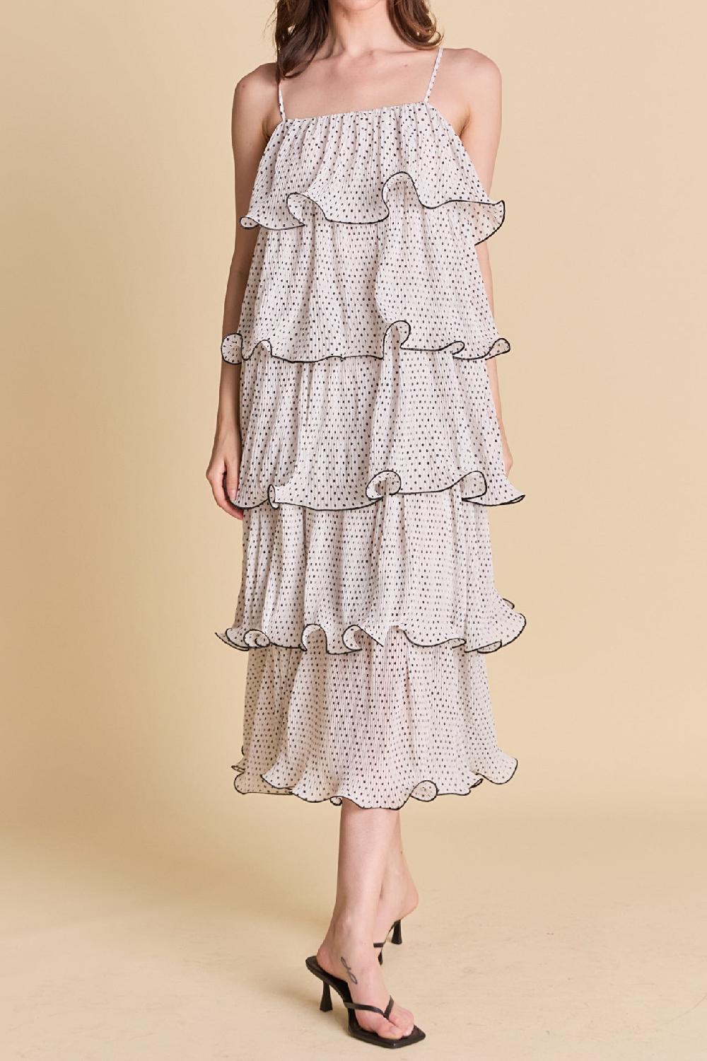Endless Rose Wired Polka Dot Tiered Maxi Dress WHITE/BLACK