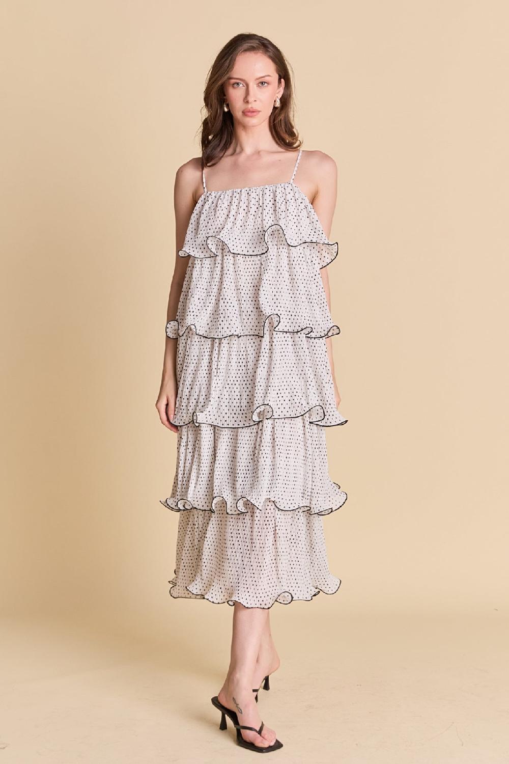 Endless Rose Wired Polka Dot Tiered Maxi Dress WHITE/BLACK