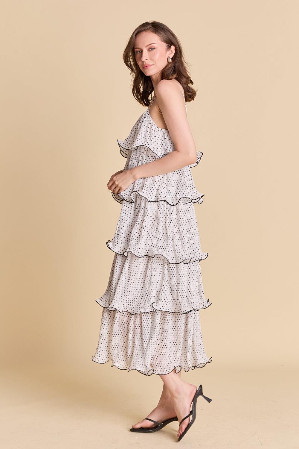 Endless Rose Wired Polka Dot Tiered Maxi Dress WHITE/BLACK