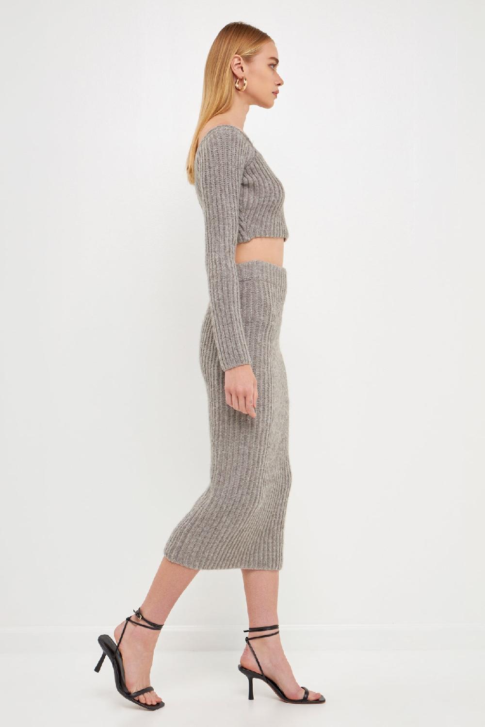 Endless Rose Women's Cropped Long Sleeve Sweater GREY