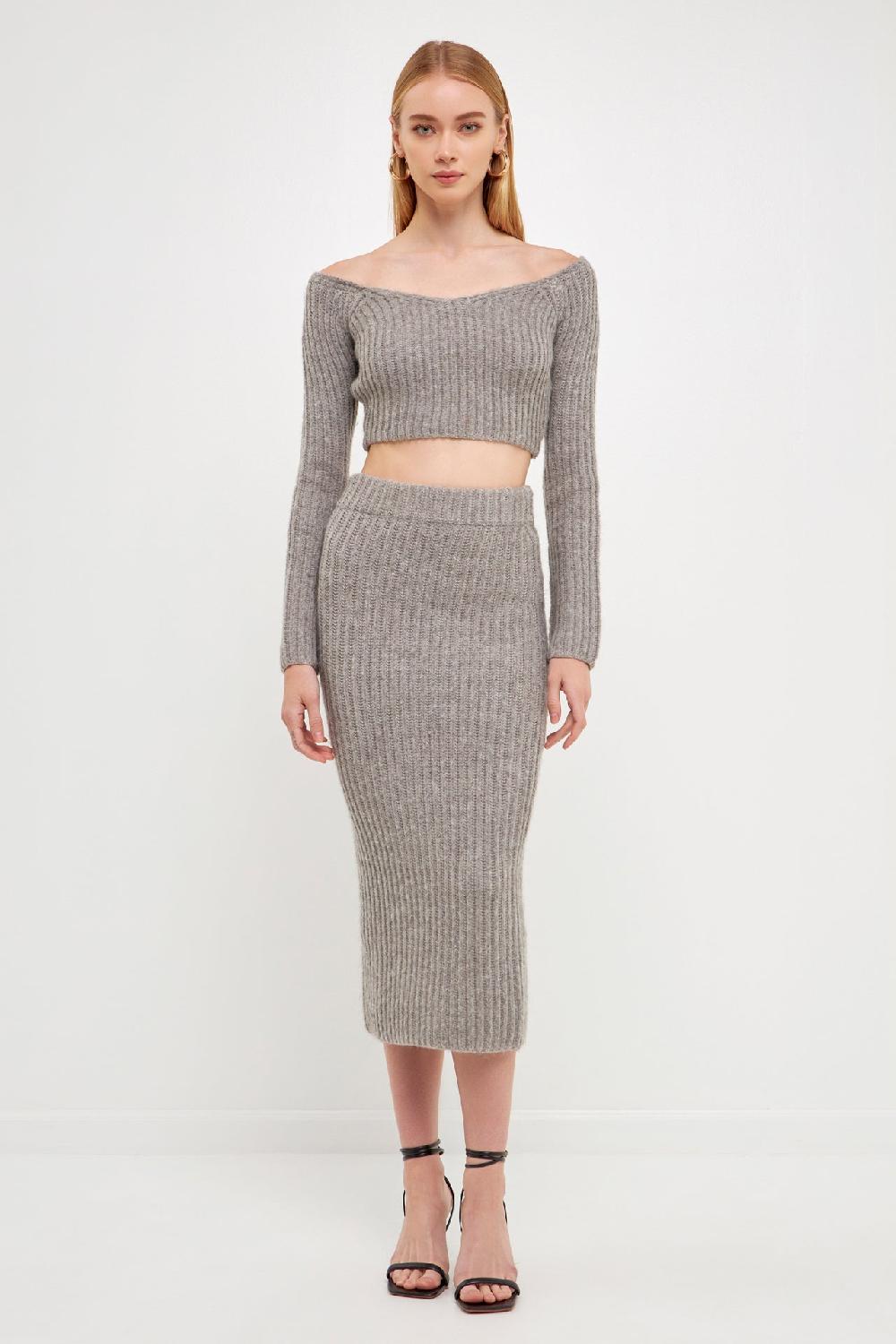 endless rose Women's Cropped Long Sleeve Sweater GREY