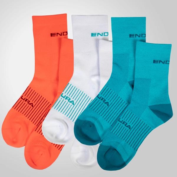 Endura COOLMAX® Stripe Socks Triple Pack - Pacific Blue