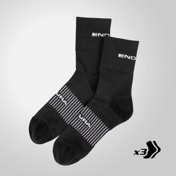 Endura COOLMAX® Stripe Socks Triple Pack - Black