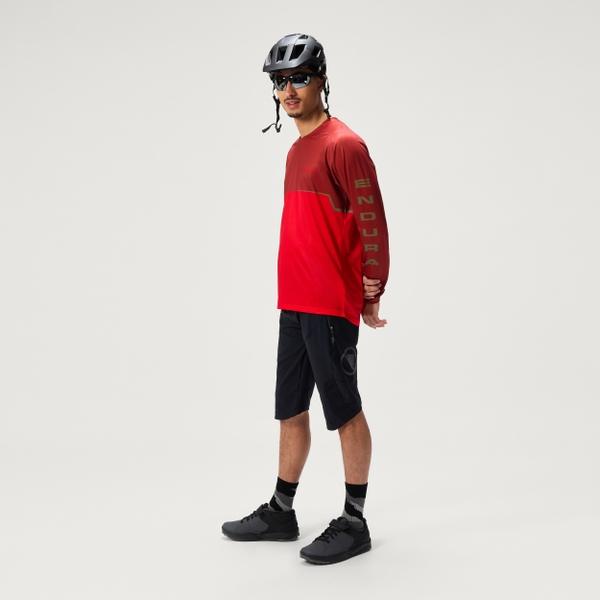 Endura Men's SingleTrack Core Print L/S Tee - Flame Red