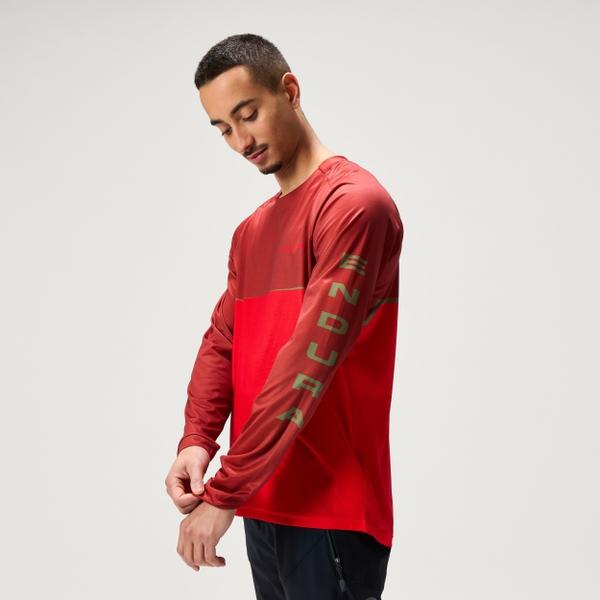 Endura Men's SingleTrack Core Print L/S Tee - Flame Red
