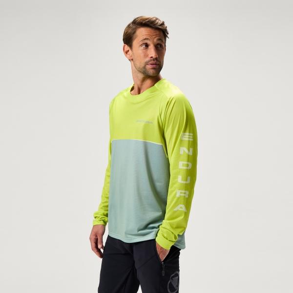 Endura Men's SingleTrack Core Print L/S Tee - Lime Green