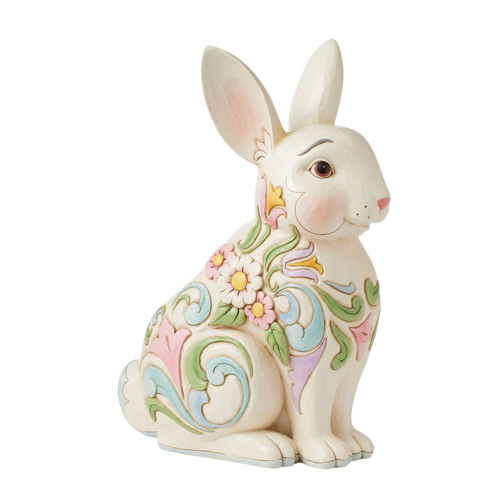 endura Planter White Floral Rabbit