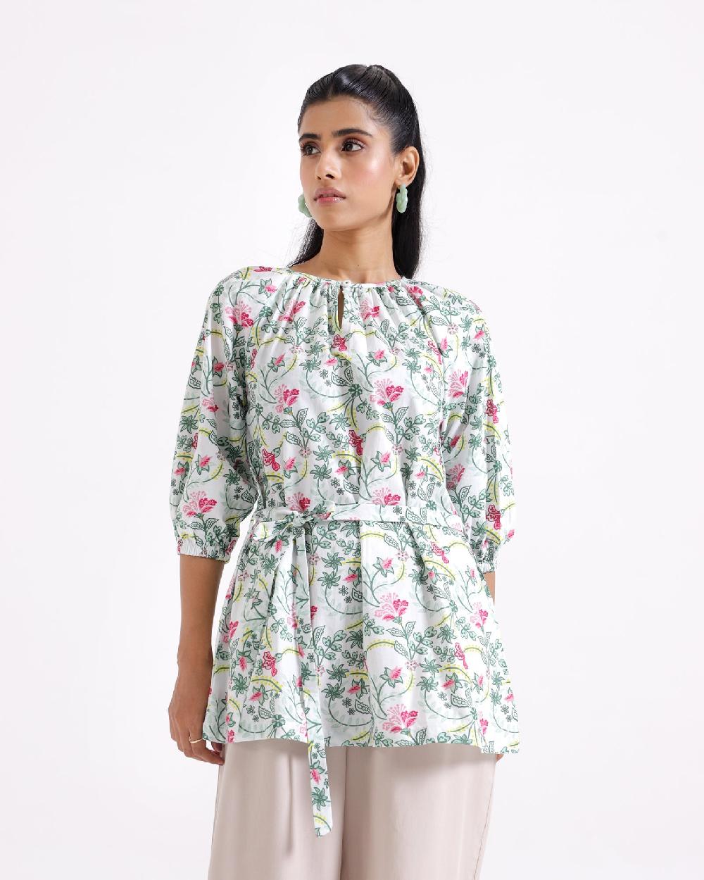 Engine Women Printed Mid-Length Top LO4092-00S-WHT