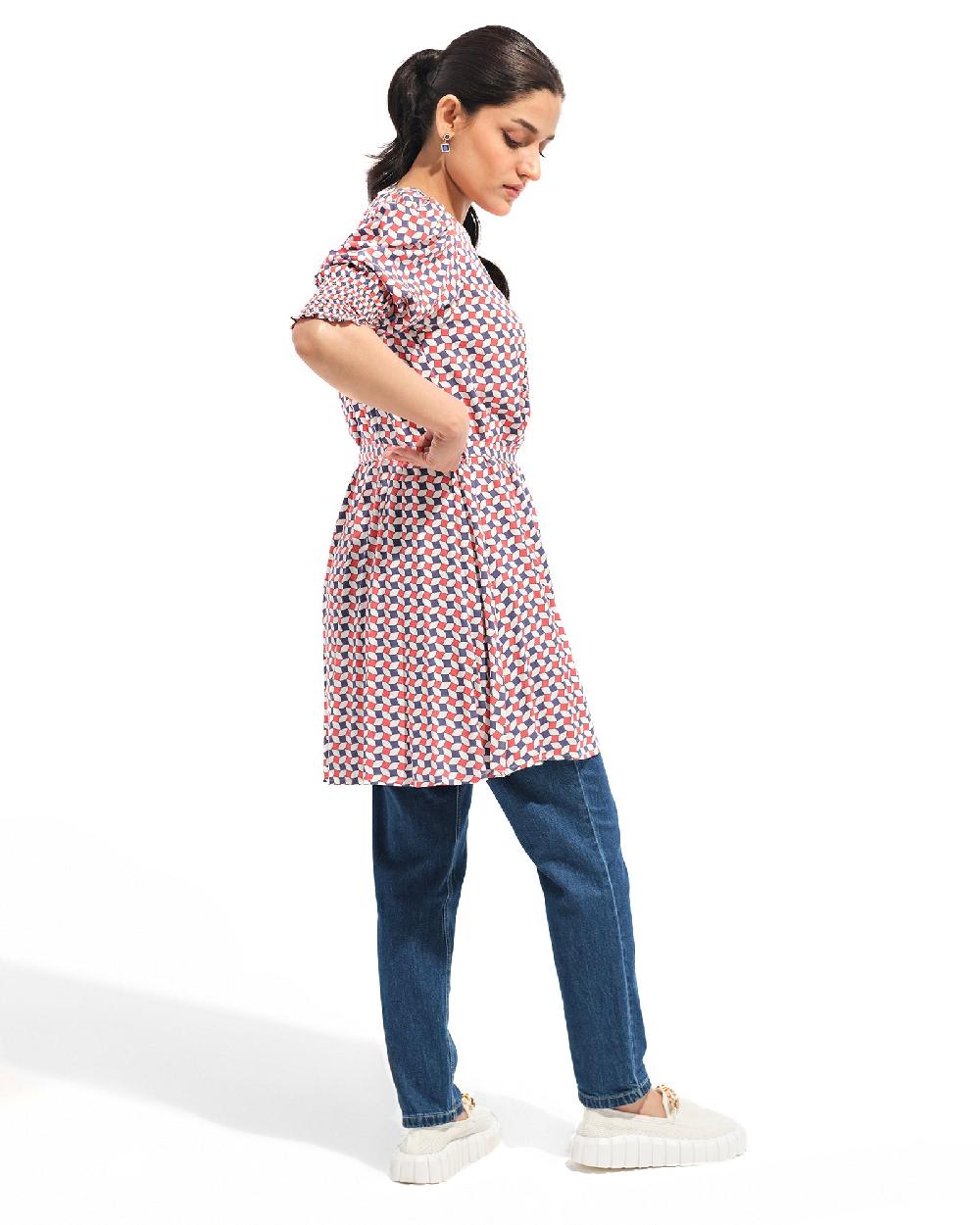 Engine Women Printed Smocking Top LO4021-00S-WHT