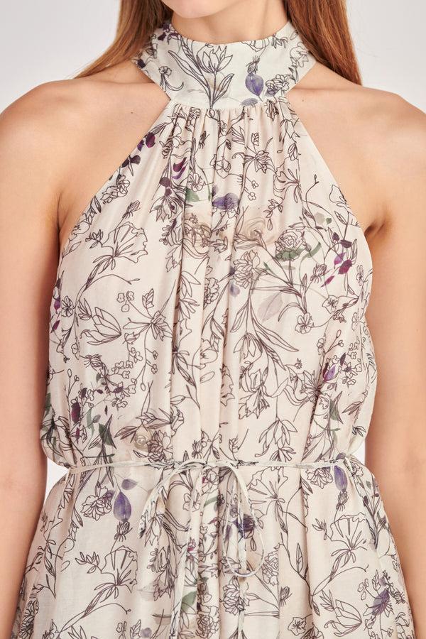English Factory Abstract Floral Print Halter Maxi Dress IVORY MULTI