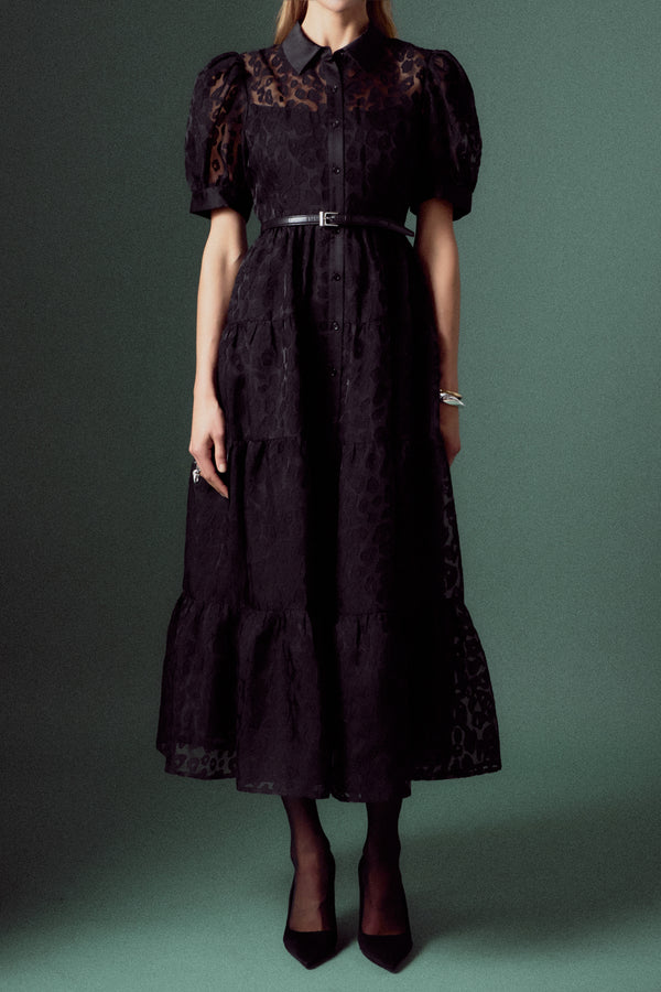 English Factory Animal Print Button Up Maxi Dress BLACK