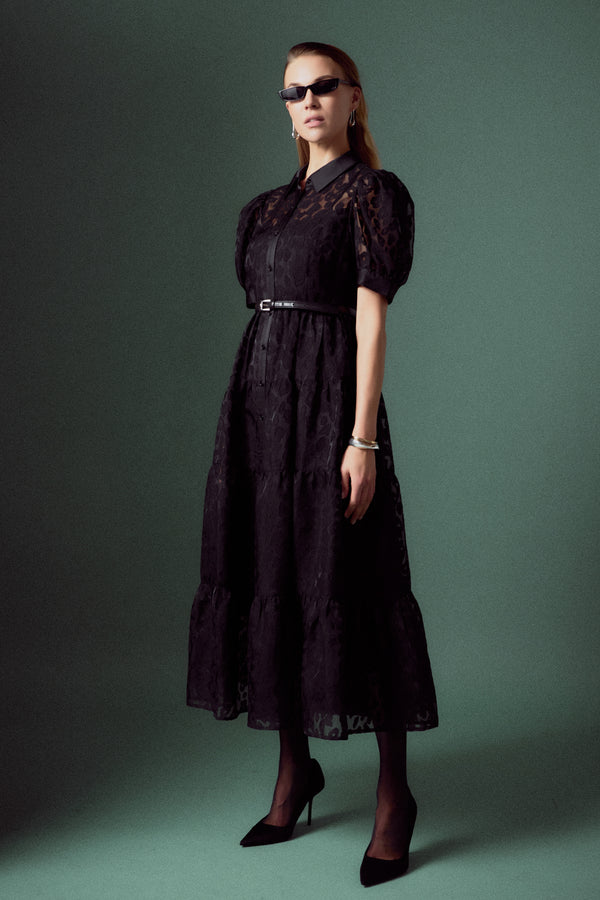 English Factory Animal Print Button Up Maxi Dress BLACK