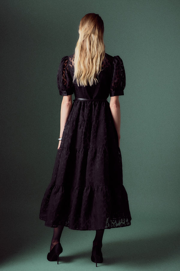 English Factory Animal Print Button Up Maxi Dress BLACK