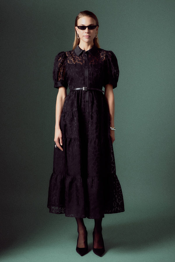 english factory Animal Print Button Up Maxi Dress BLACK