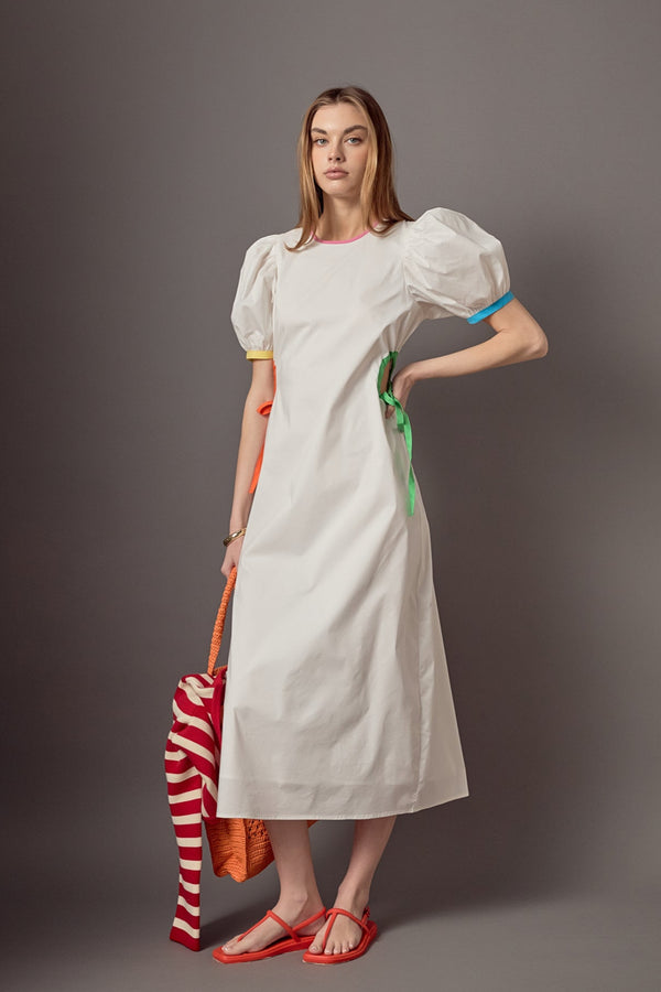 english factory Anne Colorblock Midi Dress WHITE MULTI