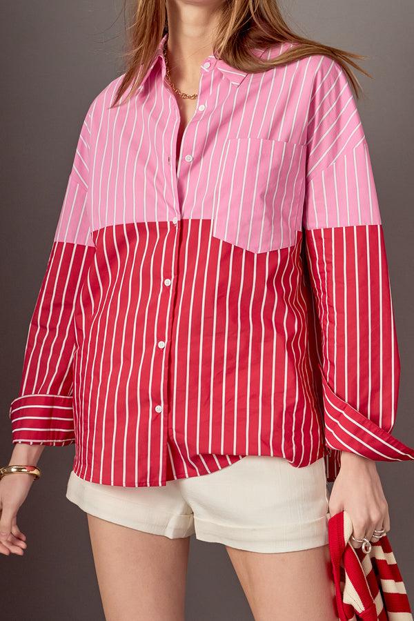 English Factory Aubrey Colorblock Stripe Shirt PINK/RED