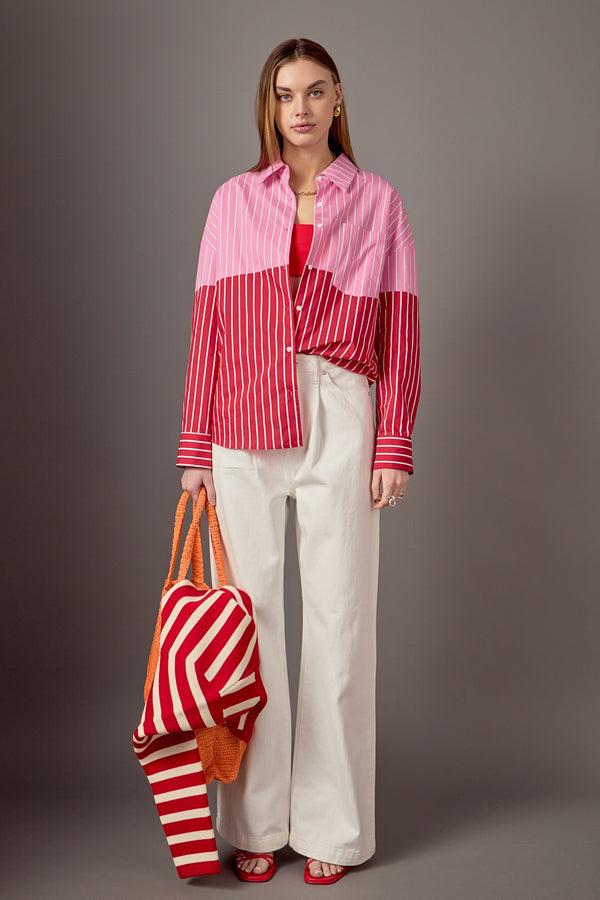English Factory Aubrey Colorblock Stripe Shirt PINK/RED