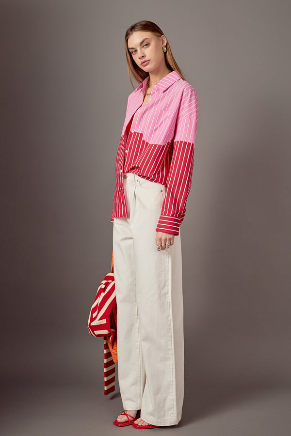 English Factory Aubrey Colorblock Stripe Shirt PINK/RED