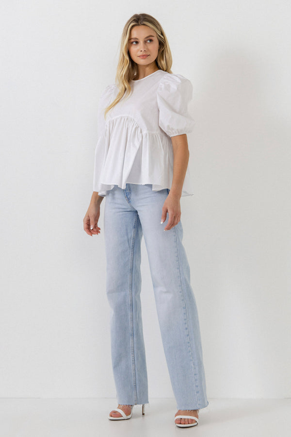 English Factory Baby Doll Top With Back Spaghetti Tie WHITE