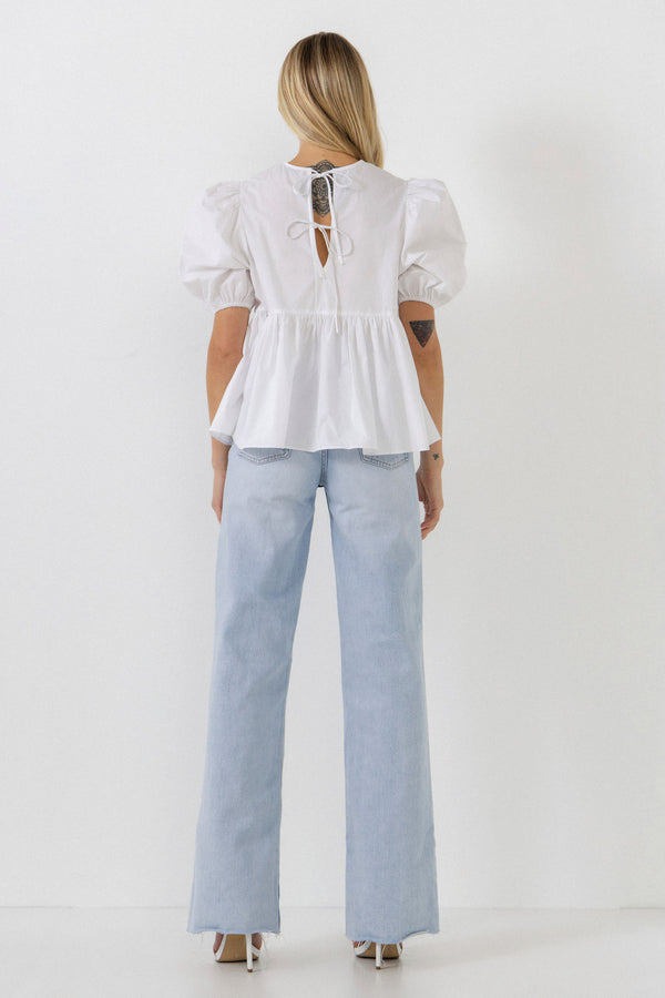 English Factory Baby Doll Top With Back Spaghetti Tie WHITE