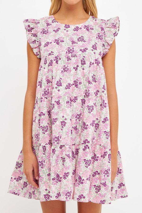 English Factory Babydoll Floral Printed Mini Dress PEONY PINK