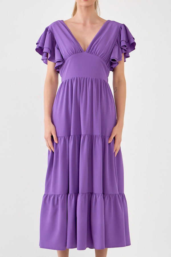English Factory Back Cut-out With Elastic Detail Midi Dress PURPLE