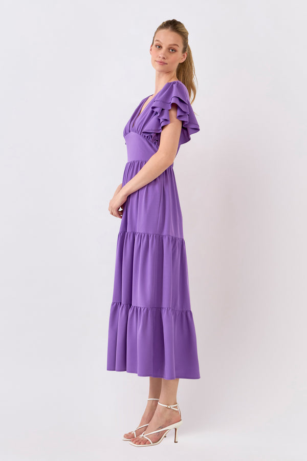English Factory Back Cut-out With Elastic Detail Midi Dress PURPLE