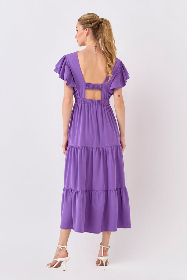 English Factory Back Cut-out With Elastic Detail Midi Dress PURPLE