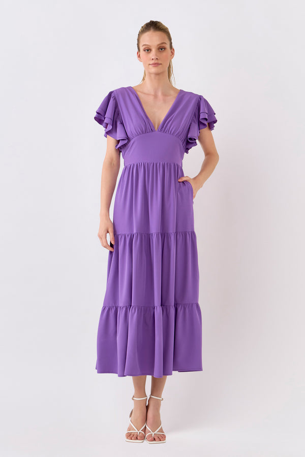 english factory Back Cut-out with Elastic Detail Midi Dress PURPLE