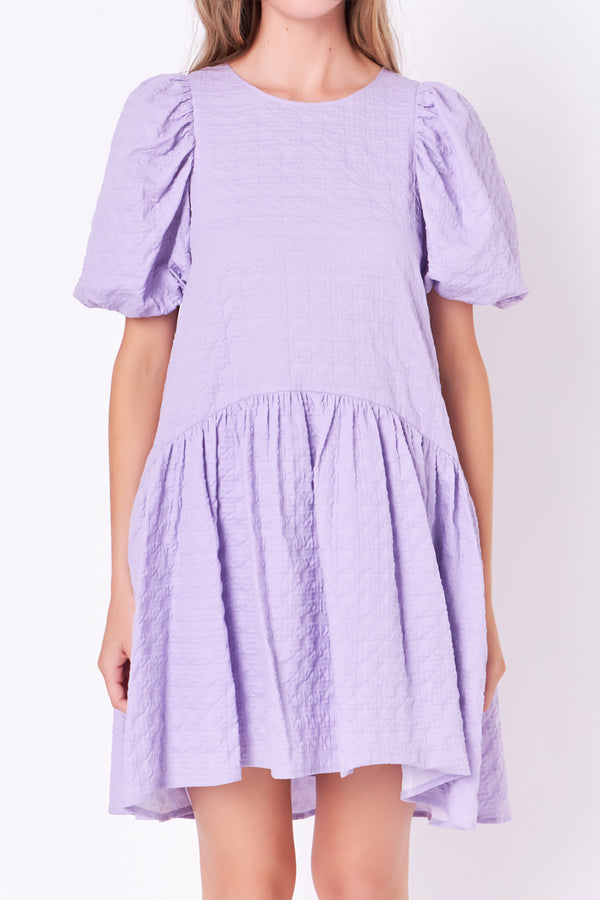 English Factory Back Tie Jacquard Puff Dress LAVENDER