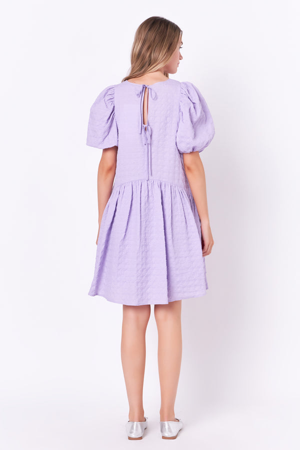 English Factory Back Tie Jacquard Puff Dress LAVENDER