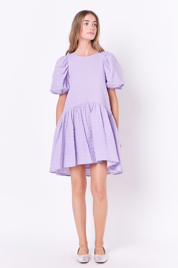 english factory Back Tie Jacquard Puff Dress LAVENDER