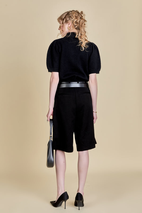 English Factory Beaded Heart Puff Sleeve Knit BLACK