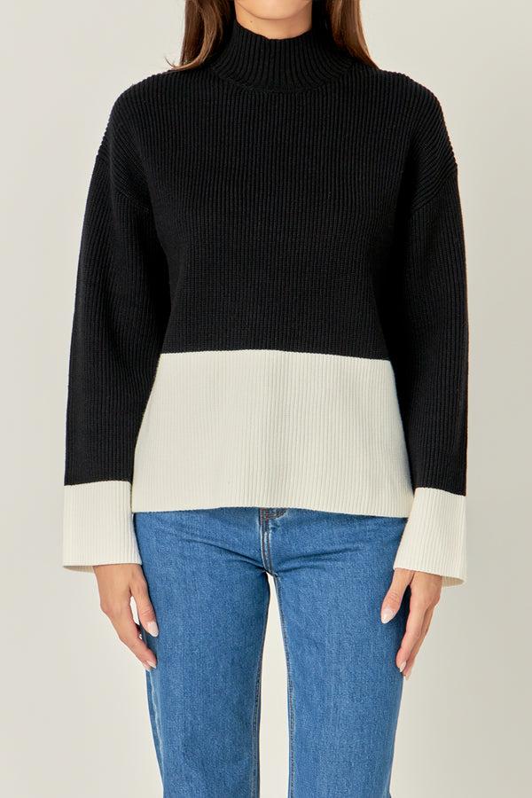 English Factory Bicolor High Collar Sweater BLACK/IVORY