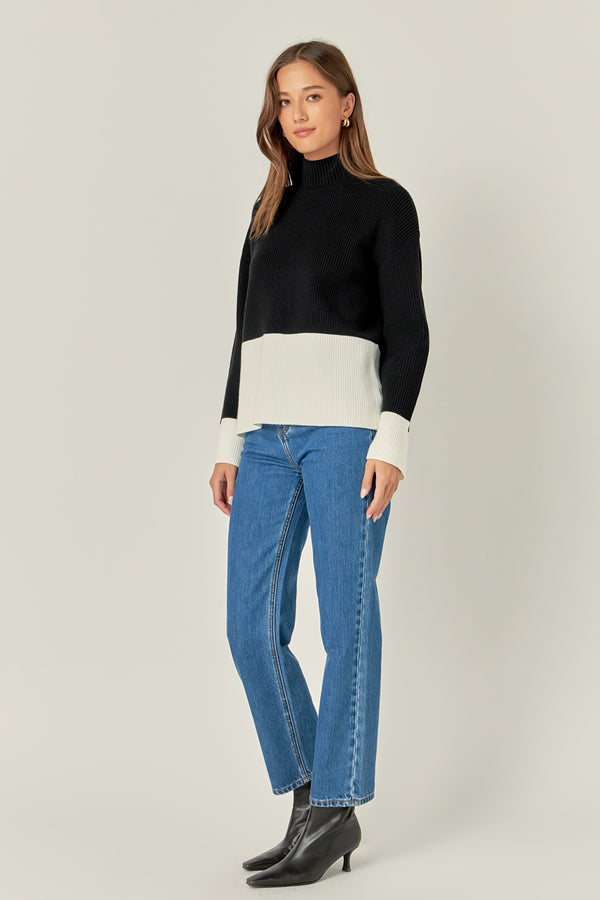 English Factory Bicolor High Collar Sweater BLACK/IVORY