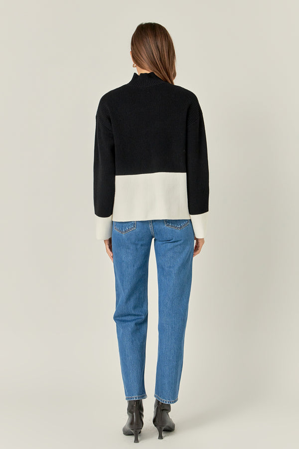 English Factory Bicolor High Collar Sweater BLACK/IVORY