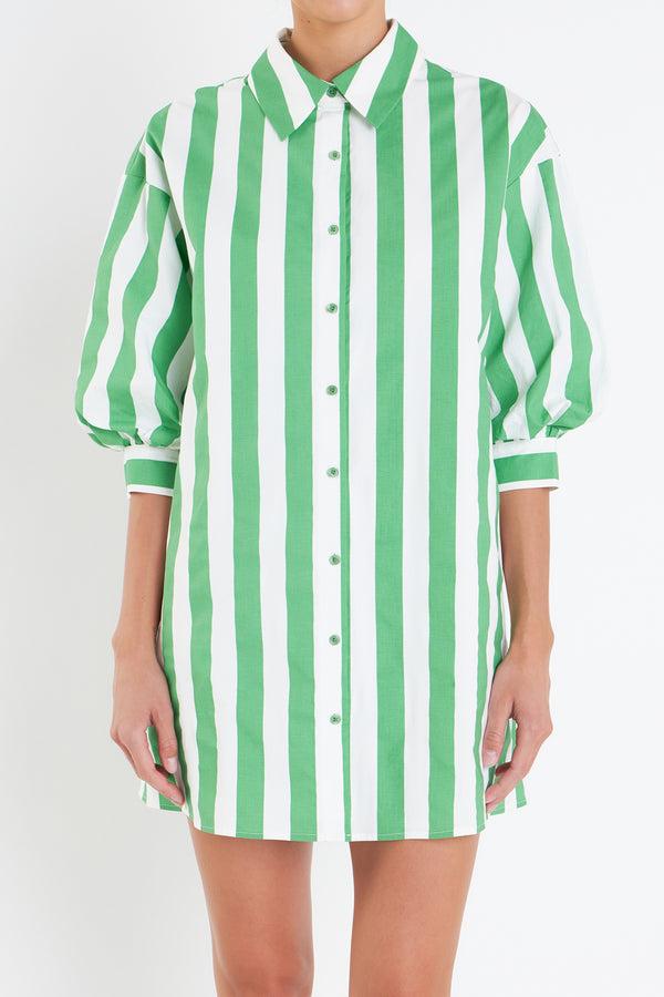 English Factory Big Stripe Shirt Dress GREEN STRIPE
