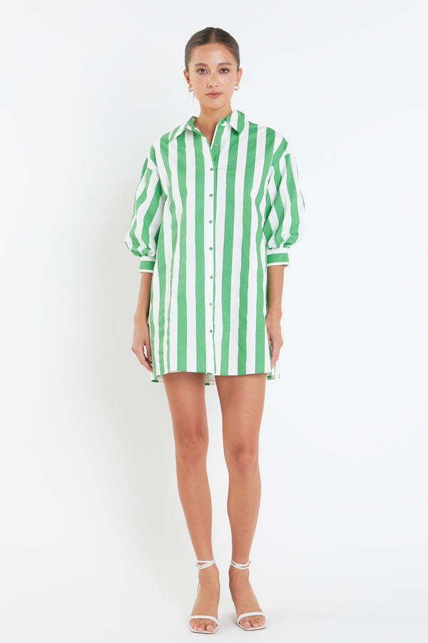english factory Big Stripe Shirt Dress GREEN STRIPE