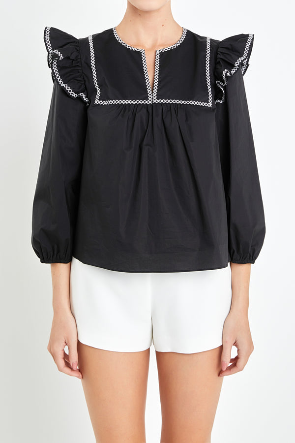 English Factory Black & White Contrast Embroidery Top BLACK/WHITE