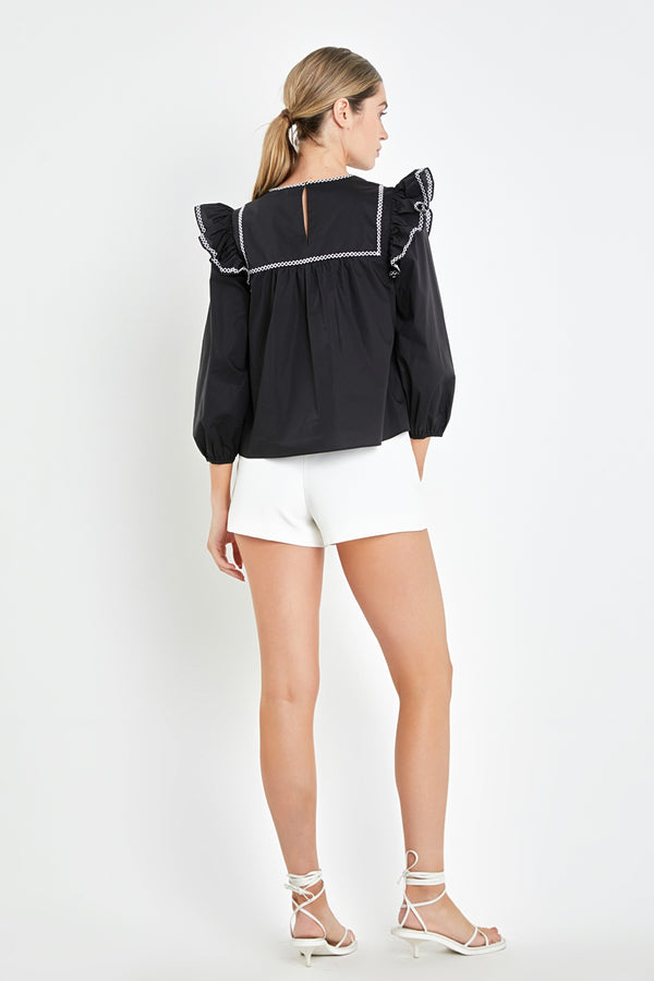 English Factory Black & White Contrast Embroidery Top BLACK/WHITE