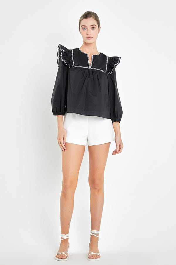 english factory Black & White Contrast Embroidery Top BLACK/WHITE