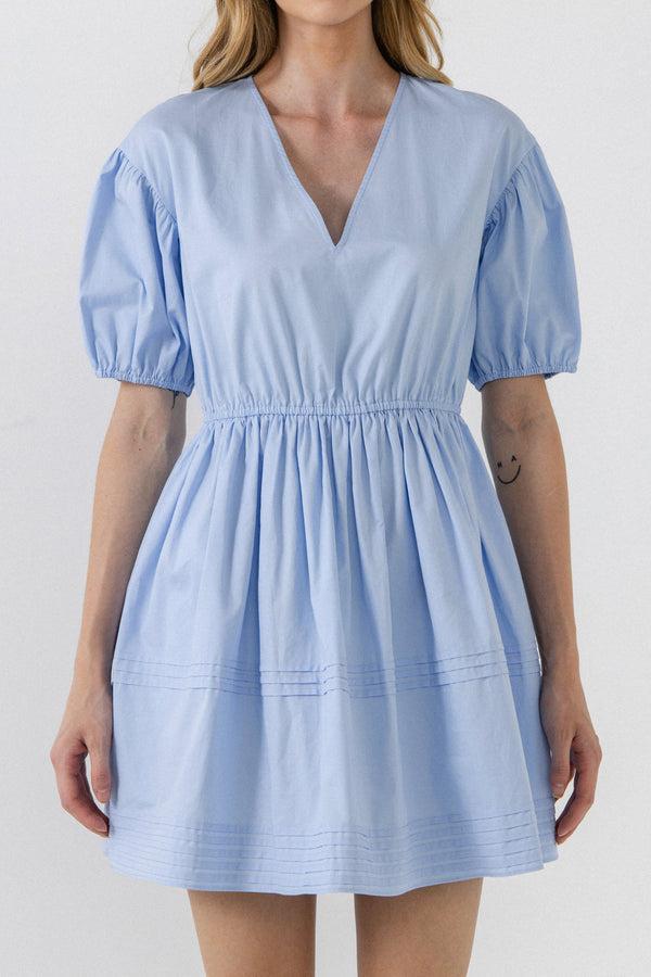 English Factory Blouson Pleated Puff Sleeve Dress POWDER BLUE