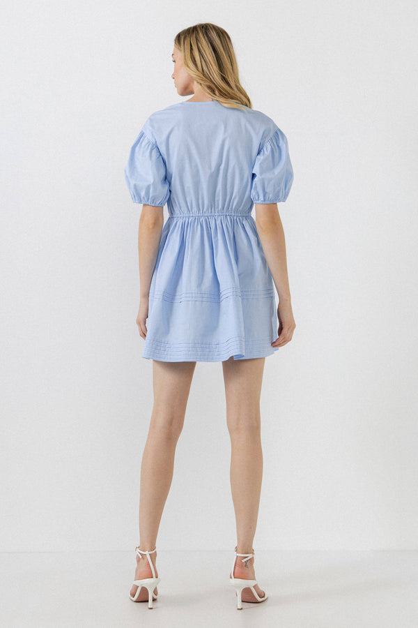 English Factory Blouson Pleated Puff Sleeve Dress POWDER BLUE