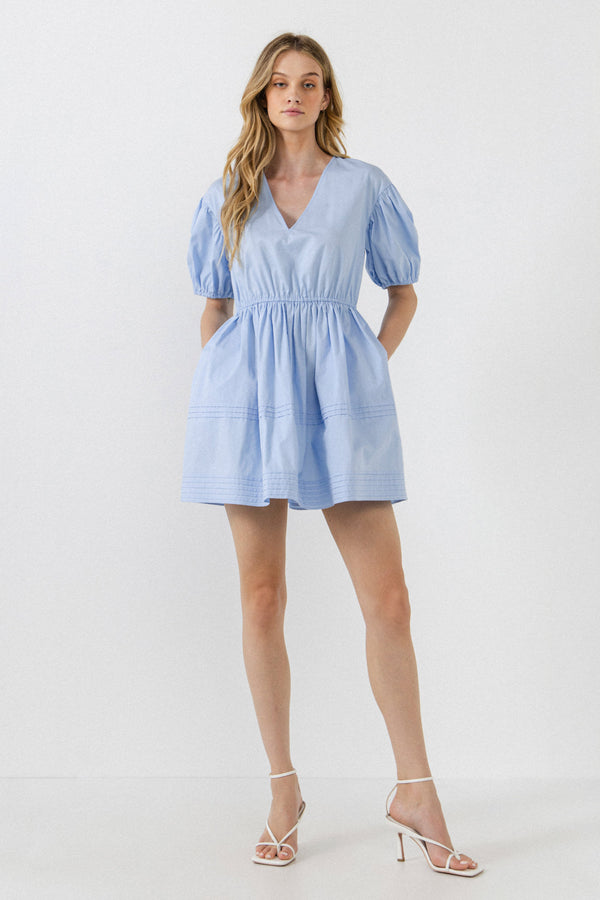 english factory Blouson Pleated Puff Sleeve Dress POWDER BLUE