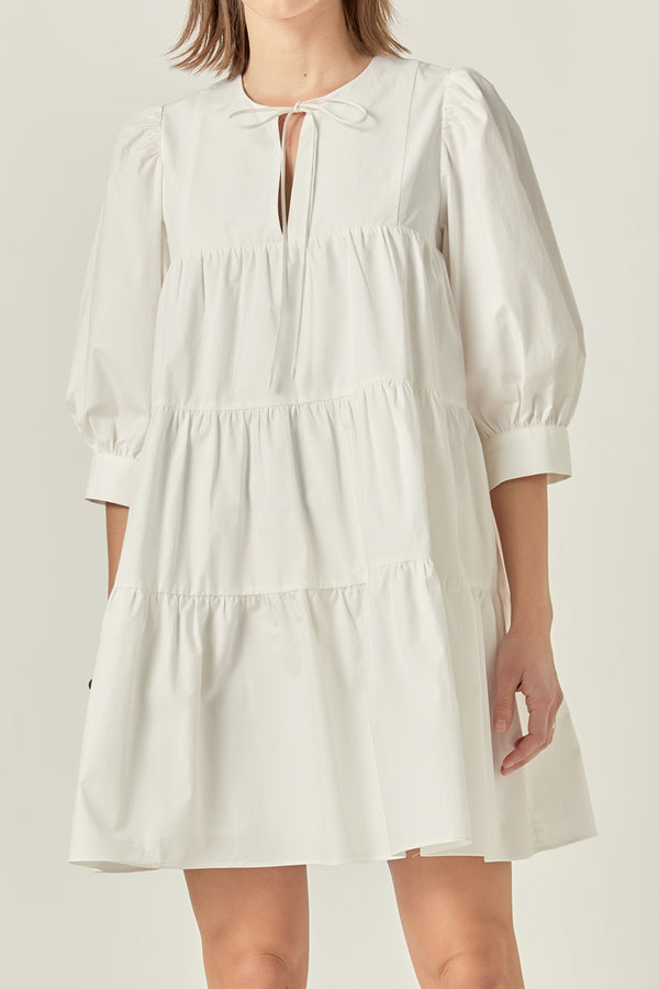 English Factory Blouson Sleeve Poplin Mini Dress WHITE