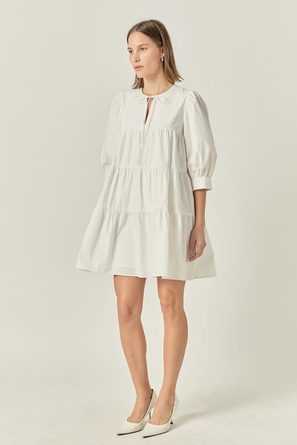 English Factory Blouson Sleeve Poplin Mini Dress WHITE