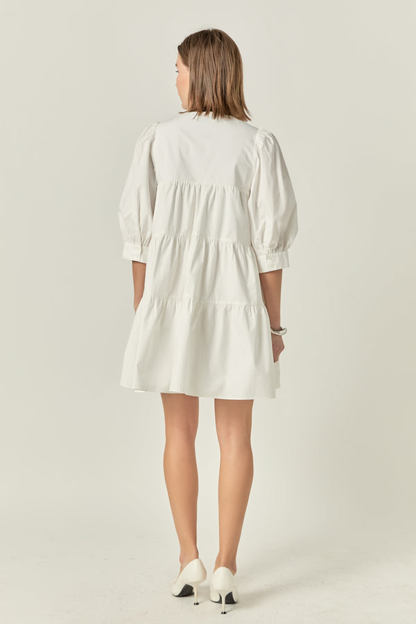 English Factory Blouson Sleeve Poplin Mini Dress WHITE